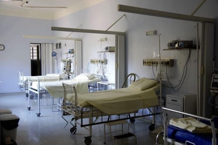 Hospital ward with beds and medical gas outlets
